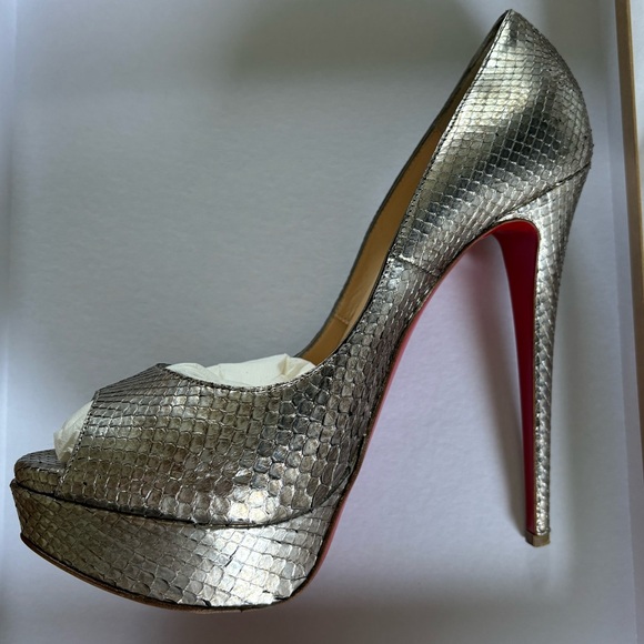Christian Louboutin Lady Peep 150 Python Cosmo Color Antique Silver. Size 39.5. - Picture 3 of 11